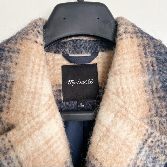 Madewell • Courton Cocoon Coat in Plaid tan blue Warm Hickory wool - Picture 4 of 12